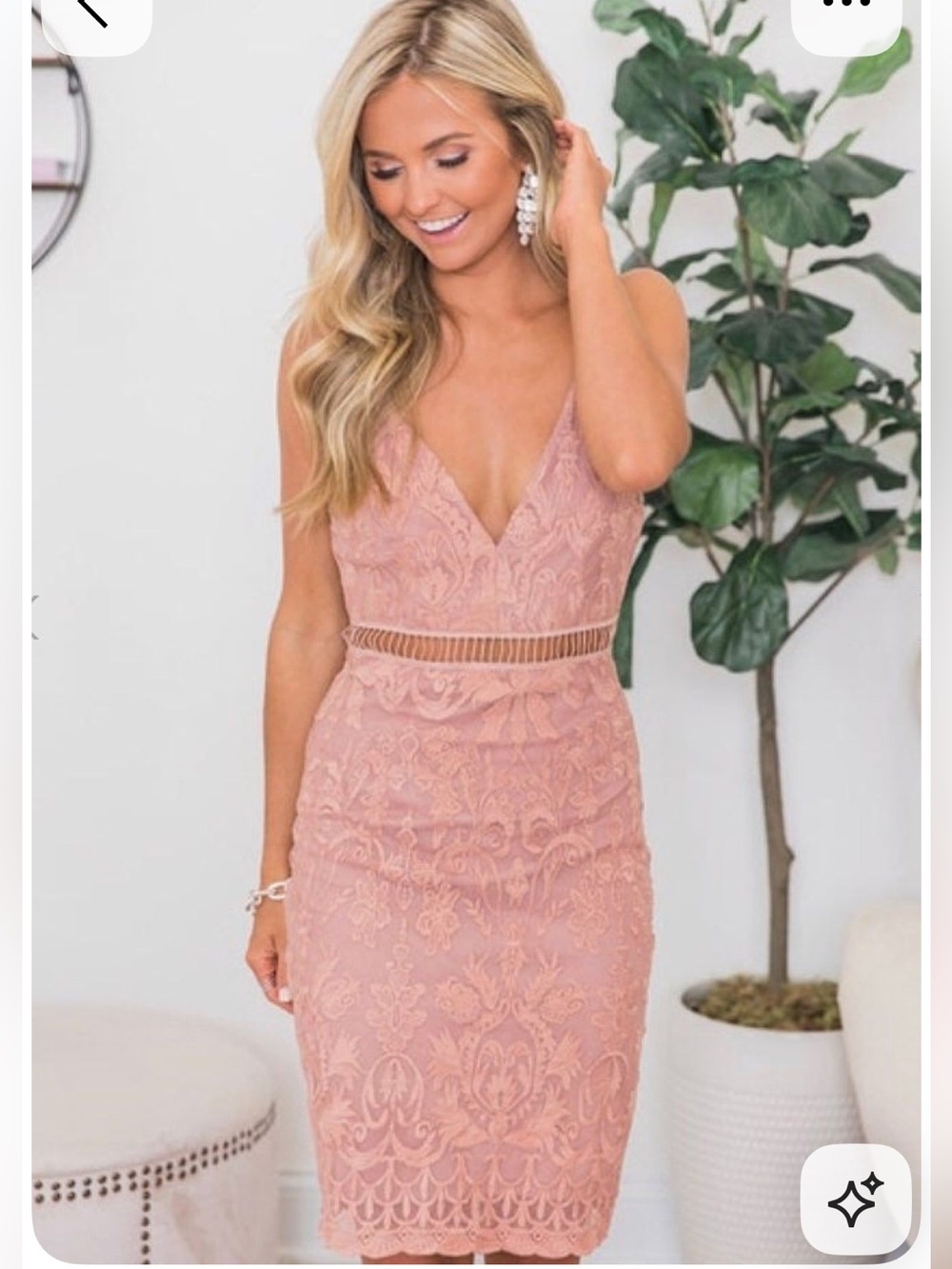 Pink Lily Blush Lace Midi Dress with Spaghetti Straps